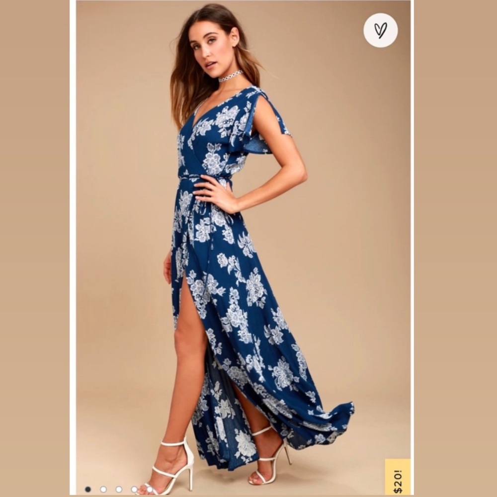 Azalea Regalia Navy Blue Floral Print Wrap Maxi Dress